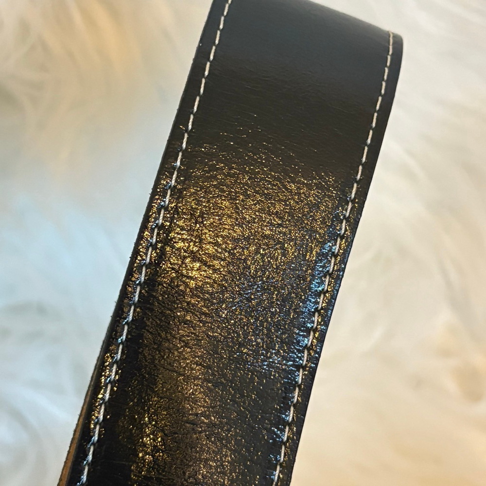 Women's DKNY Small Black White Stitch Leather Glazed Calf Belt Small - Picture 13 of 16